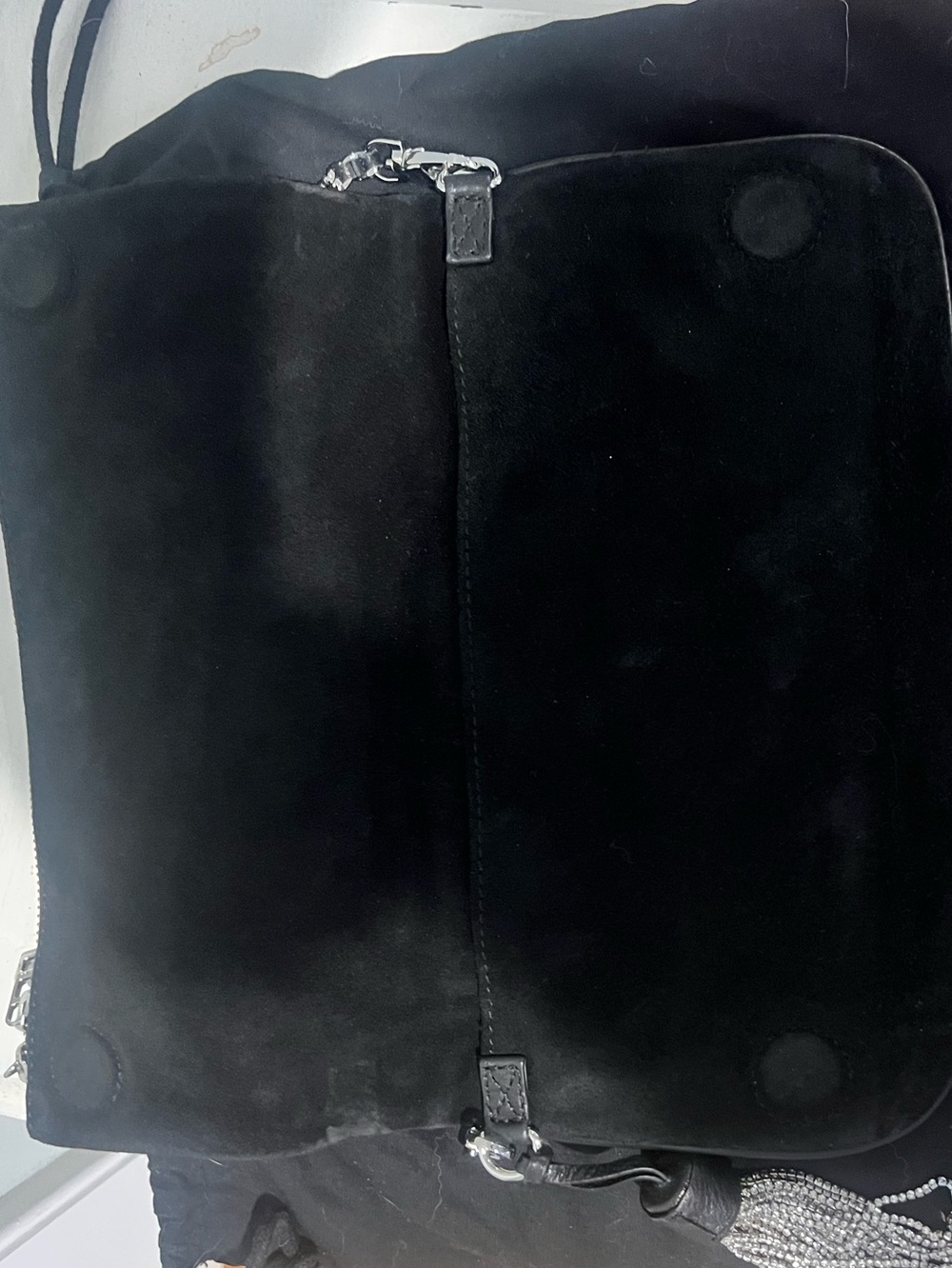 Zadig & Voltaire ROCK SUEDE STRASS TASSEL CROSSBODY BAG IN NOIR - Picture 6 of 13